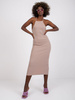 KIRA - sukienka midi na ramiączkach w prążek - beżowa