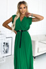 485-1 Plisowana sukienka z falbankami, dekoltem i czarnym paskiem - ZIELONA