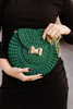 EMERIS - elegancka torebka, okrągła, pleciona ze złotymi dodatkami - ciemnozielona