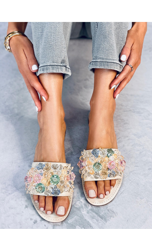 Sandały Klapki z kolorowymi kamieniami ESTRADA BEIGE - Inello - beż