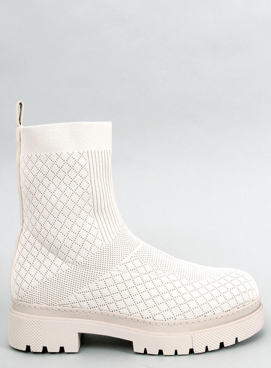 BEKY beżowe botki materiałowe, lekko ocieplane