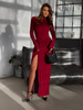 PRZYMIARKA - sukienka DRAPPE EX maxi z długimi rękawami i rozcięciem na nogę - burgundowa