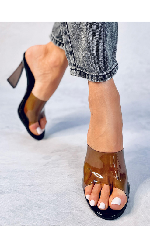 Sandały Klapki na szpilce, słupku transparentne przezroczyste na obcasie SEYMOUR BLACK - Inello - czarne