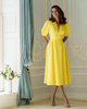 WYPOŻYCZENIE - sukienka MISSY rozkloszowana  midi z bufiastymi rękawkami - żółty kanarkowy