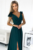 405-4 ELENA Długa suknia z dekoltem i wiązaniami na ramionach - BUTELKOWA ZIELEŃ