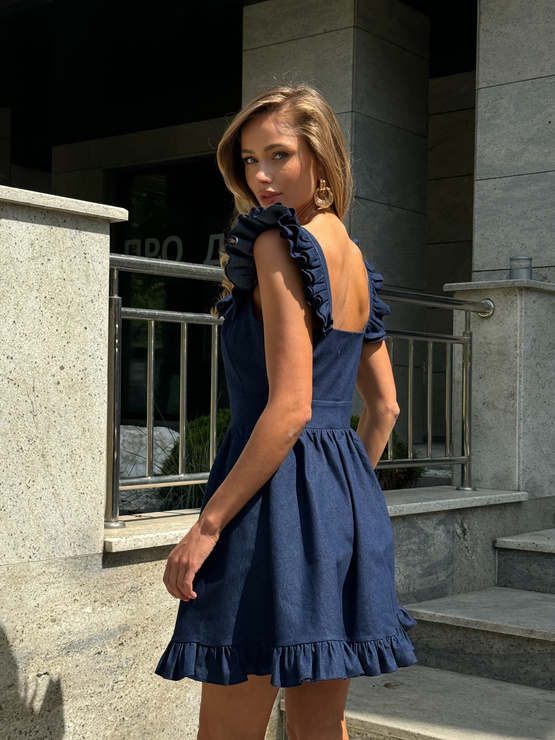 SHADE - sukienka jeansowa mini rozkloszowana - granatowa