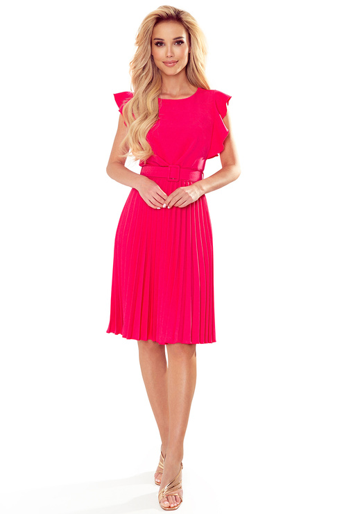 396-2 LAYLA Plisowana sukienka z paskiem - MALINOWA