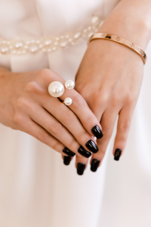 TRIO - elegancki złoty pierścionek z 3 perłami