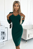 499-2 Sweterkowa wygodna sukienka z dekoltem - ZIELONA