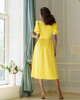 PRZYMIARKA - sukienka MISSY rozkloszowana  midi z bufiastymi rękawkami - żółty kanarkowy