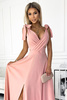 405-3 ELENA Długa suknia z dekoltem i wiązaniami na ramionach - BRUDNY RÓŻ