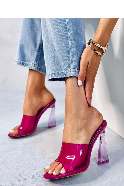 Sandały Klapki na szpilce, słupku transparentne przezroczyste na obcasie SEYMOUR FUKSJA - Inello - różowa fuksja