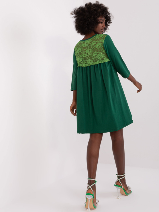 CHELSEA - sukienka mini rozkloszowana z koronką - Ciemnozielona