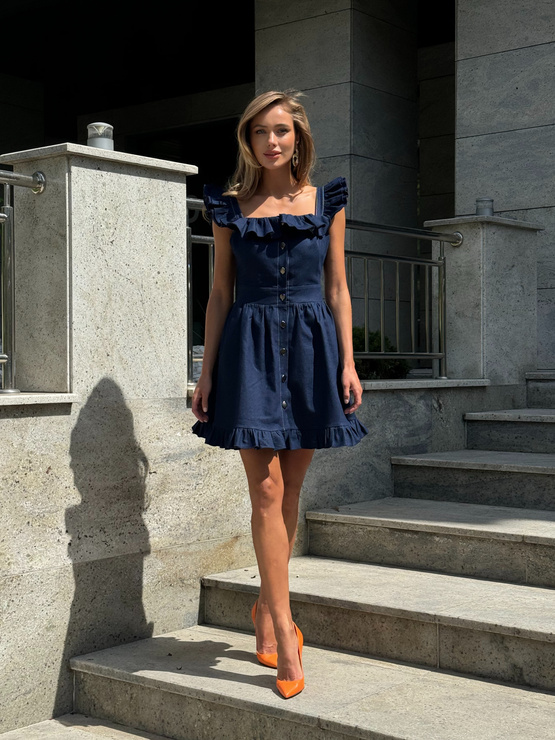 SHADE - sukienka jeansowa mini rozkloszowana - granatowa