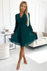 313-14 ISABELLE Plisowana szyfonowa sukienka z dekoltem - ZIELONA