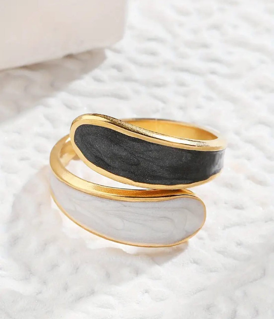 DUAL - złoty pierścień ze stali nierdzewnej o nieregularnym kształcie