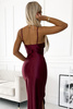 PRZYMIARKA - suknia DIANE satynowa długa z rozcięciem na nogę - BORDOWA