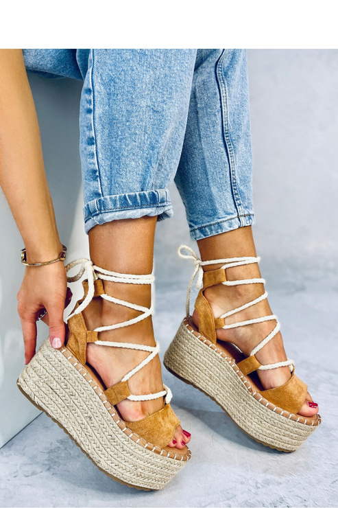 Sandał Espadryle na koturnie MARGE CAMEL - Inello
