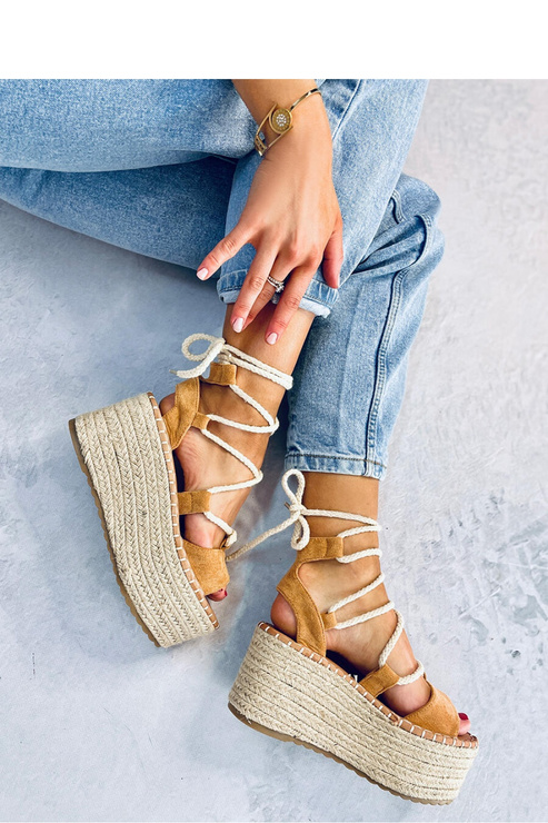 Sandał Espadryle na koturnie MARGE CAMEL - Inello
