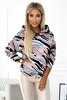 390-4 Bluza kangurka z kapturem - beżowo-czarno-niebieskie fale