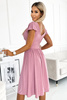 425-2 MATILDE Sukienka z dekoltem i krótkim rękawkiem - PUDROWY RÓŻ Z BROKATEM