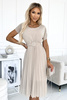 465-2 MIA Plisowana sukienka midi z szerokim paskiem - BEŻOWA