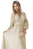 414-8 KLARA plisowana sukienka z paskiem i dekoltem - BEŻOWA