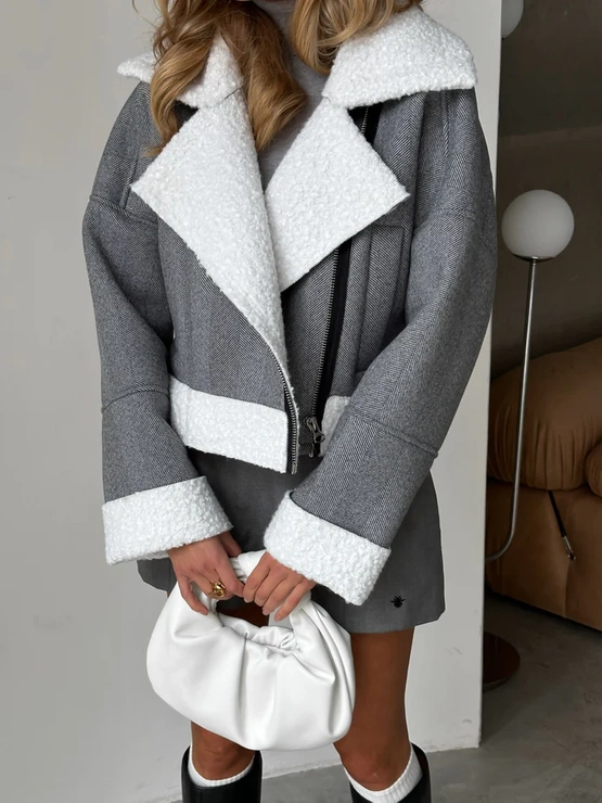 MAVERICK - kurtka pilotka ze sztucznym futerkiem - szara