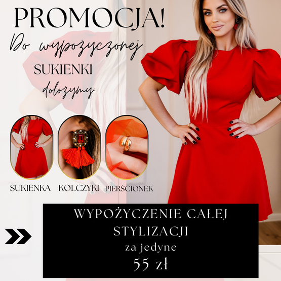 WYPOŻYCZENIE - elegancka rozkloszowana sukienka LUX MINI - z krótkimi bufiastymi rękawami - czerwona