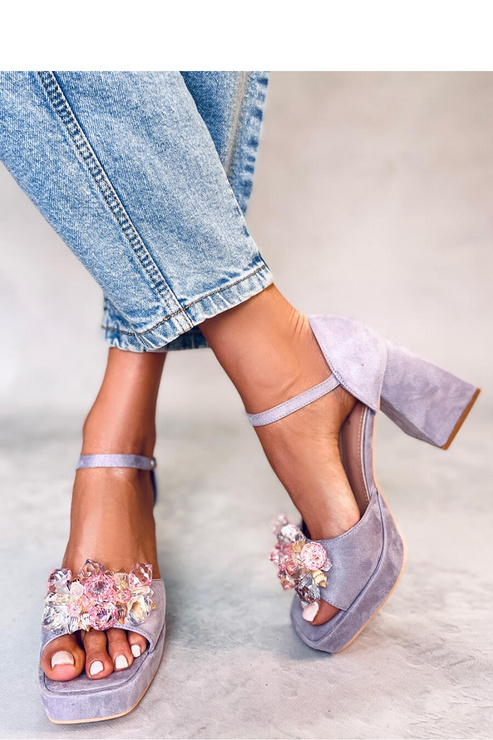 Sandałki na szerokim obcasie z kamieniami MIRELLA PURPLE - Inello