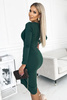 441-1 Sukienka z trzema guzikami na dekolcie - ZIELEŃ BUTELKOWA