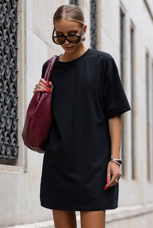 SELLA - CZARNA T-SHIRTOWA SUKIENKA OVERSIZE