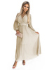 414-8 KLARA plisowana sukienka z paskiem i dekoltem - BEŻOWA