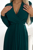 313-14 ISABELLE Plisowana szyfonowa sukienka z dekoltem - ZIELONA