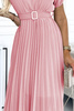 465-3 MIA Plisowana sukienka midi z szerokim paskiem - BRUDNY RÓŻ