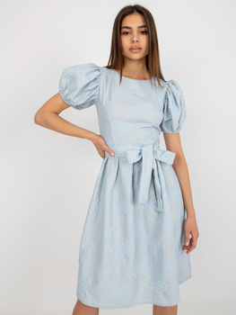 WYPOŻYCZENIE - sukienka COLLET midi z bufiastymi rękawkami i kwiatowym wzorem - błękitna