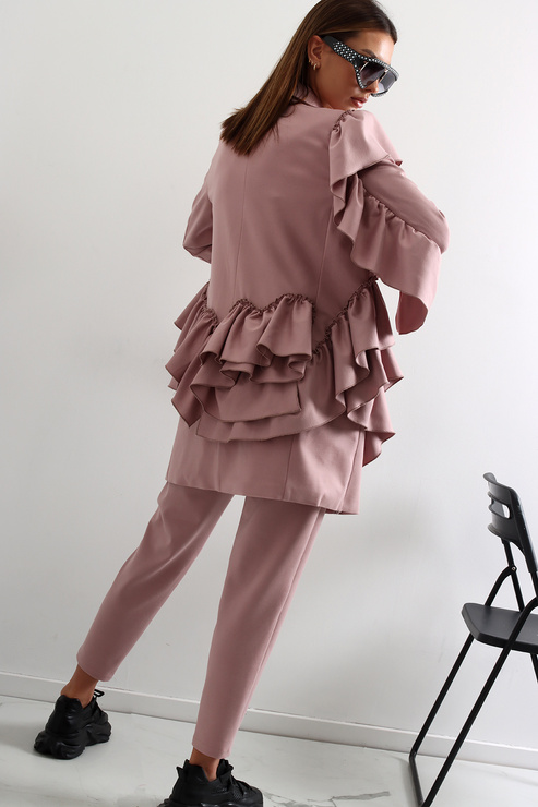 CASCADA marynarka z falbanami (pudrowy róż)