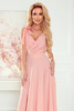 405-3 ELENA Długa suknia z dekoltem i wiązaniami na ramionach - BRUDNY RÓŻ