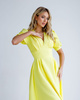 WYPOŻYCZENIE - sukienka MISSY rozkloszowana  midi z bufiastymi rękawkami - żółty kanarkowy