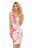 379-2 BOYKA Dopasowana sukienka z kopertowym dekoltem - duże różowe KWIATY