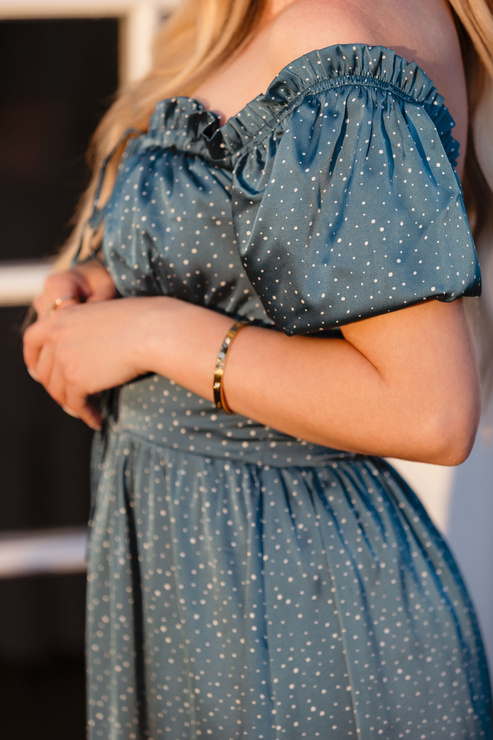 OLIVE - sukienka jedwabna na lato mini rozkloszowana rozpinana z krótkim rękawem - morski szmaragd