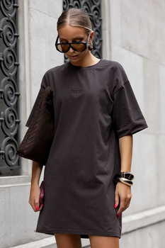 SELLA - CZEKOLADOWA T-SHIRTOWA SUKIENKA OVERSIZE