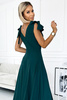 405-4 ELENA Długa suknia z dekoltem i wiązaniami na ramionach - BUTELKOWA ZIELEŃ
