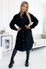 493-2 CIEPŁY PŁASZCZ z kieszeniami, guzikami i wiązaniem w pasie - CZARNY
