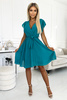 424-1 Szyfonowa plisowana sukienka z dekoltem i falbankami - MORSKA