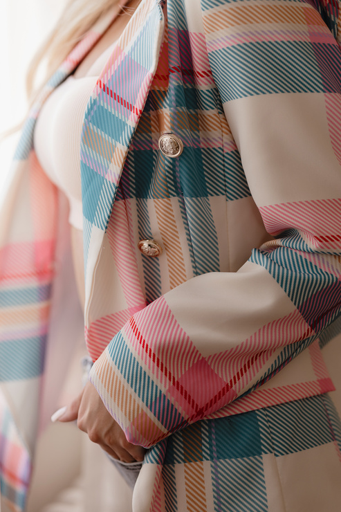 DOTTY lekka marynarka na wiosnę/lato w kratkę - różowo niebieska