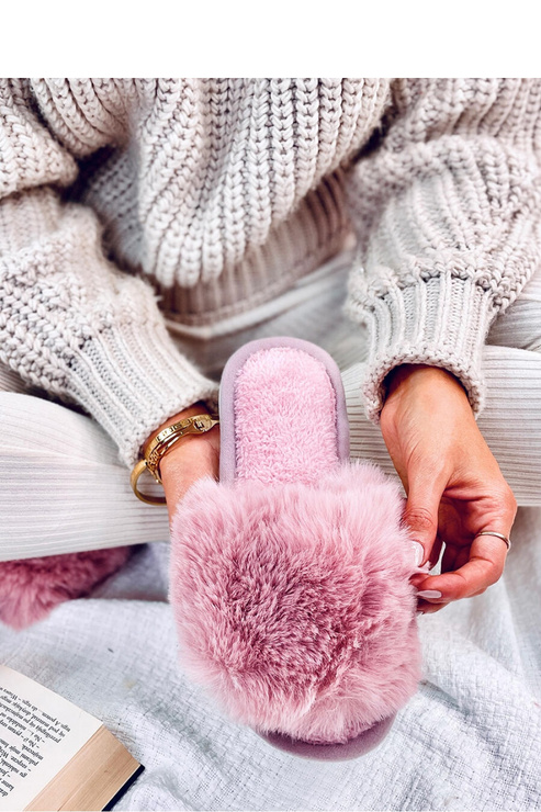 Kapcie futrzane open toe KEMARS RÓŻOWE - Inello