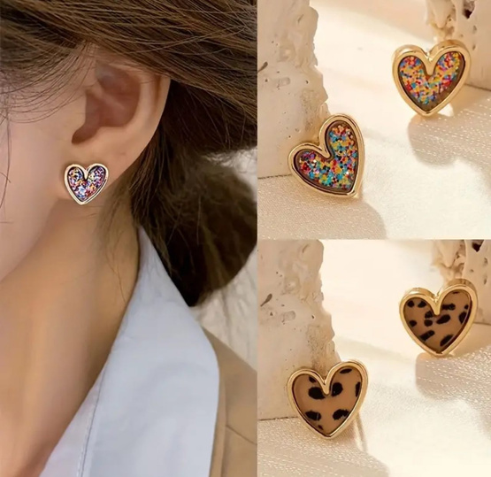 FUN - Kolczyki w kształcie serca w panterkę