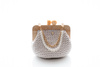 PRZYMIARKA - elegancka torebka NUBAI pleciona z złotym łańcuszkiem i sznurem pereł - śmietankowa z beżowym uchwytem