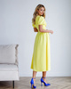 WYPOŻYCZENIE - sukienka MISSY rozkloszowana  midi z bufiastymi rękawkami - żółty kanarkowy